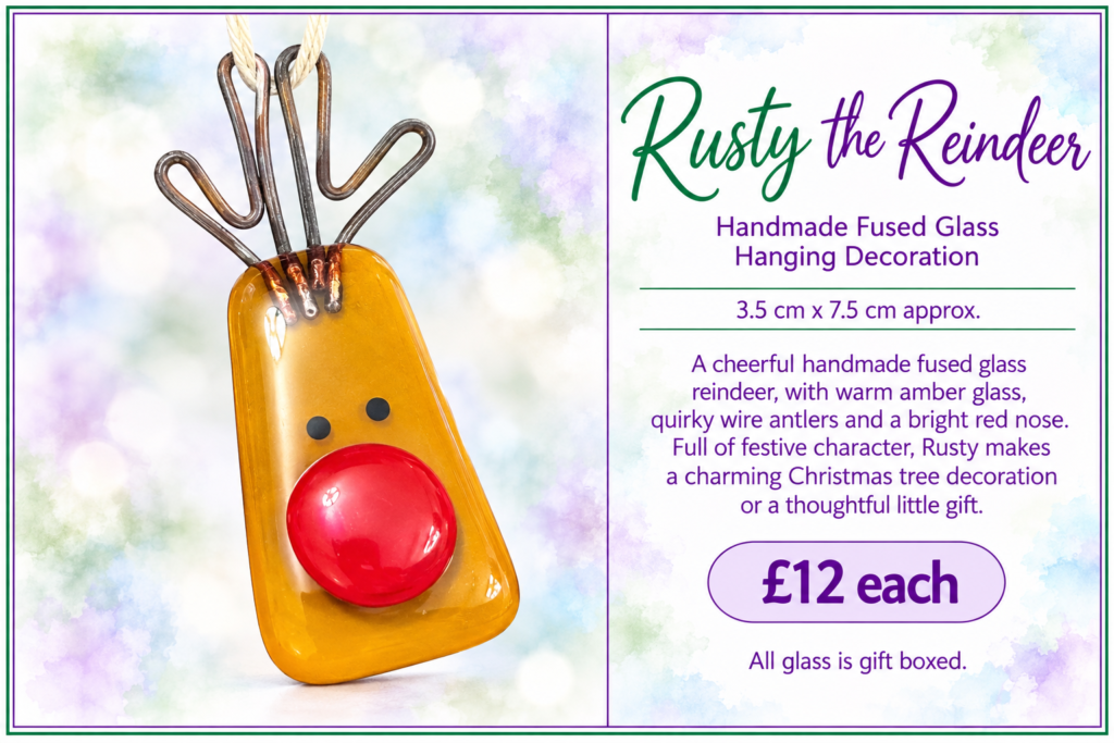 Rusty the Reindeer - Handmade Fused Glass Hanging Decoration