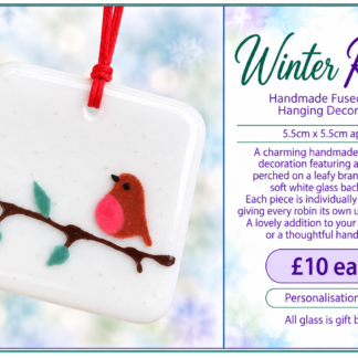 Winter Robin – Handmade Fused Glass Hanging Decoration