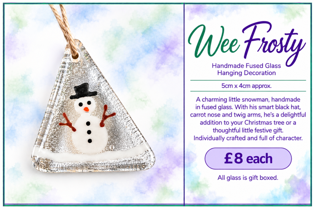 Wee Frosty  - Handmade Fused Glass Hanging Decoration