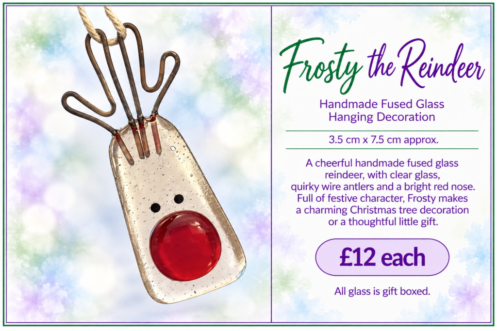 Frosty the Reindeer - Handmade Fused Glass Hanging Decoration