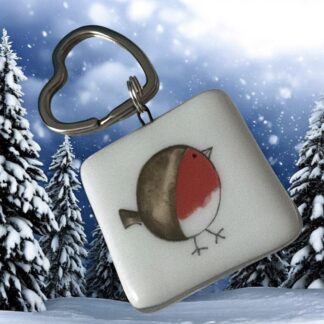 Fused Glass Robin Keyring