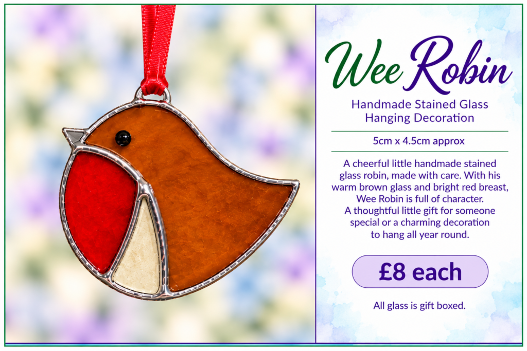 Wee Robin Handmade Stained Glass Hanging Decoration