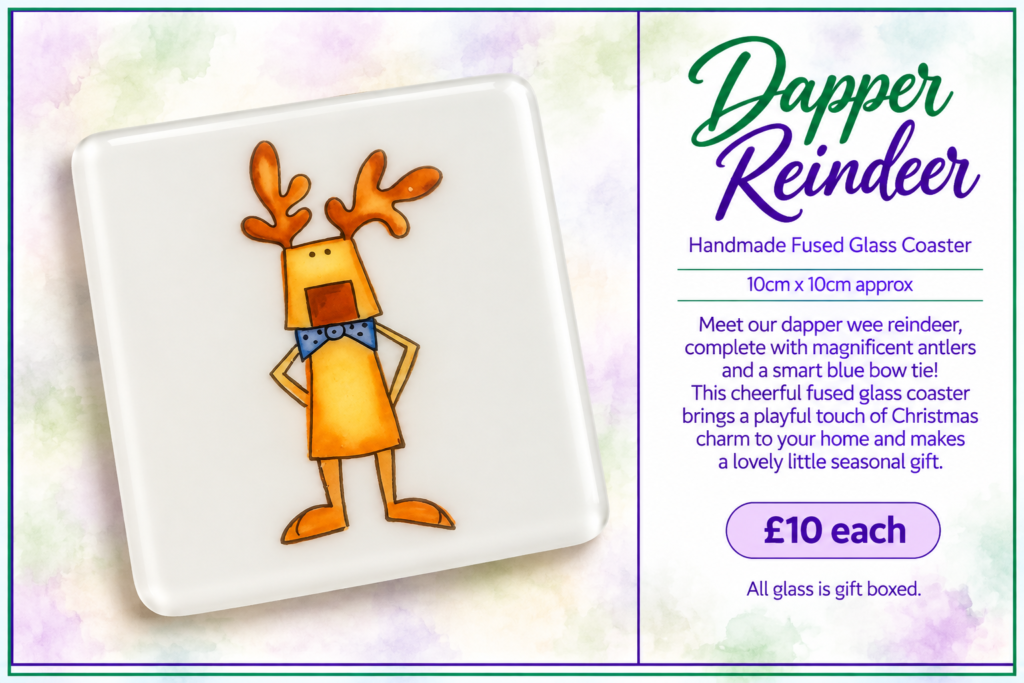 Dapper Reindeer - Handmade Fused Glass Coaster