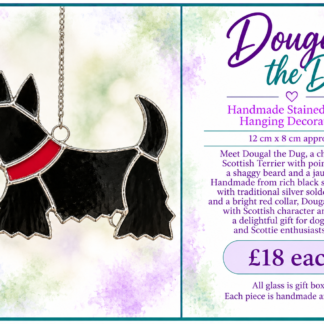 Dougal the Scottie Dog handmade black stained glass Scottish Terrier with red collar by Stramash Creations.