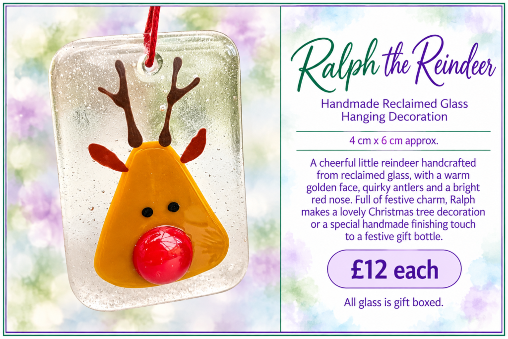 Ralph the Reindeer - Handmade Reclaimed Glass Hanging Decoration