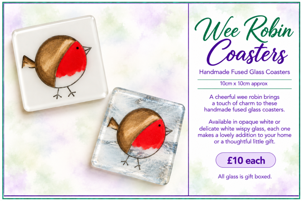 Wee Robin  - Coasters Handmade Fused Glass Coasters