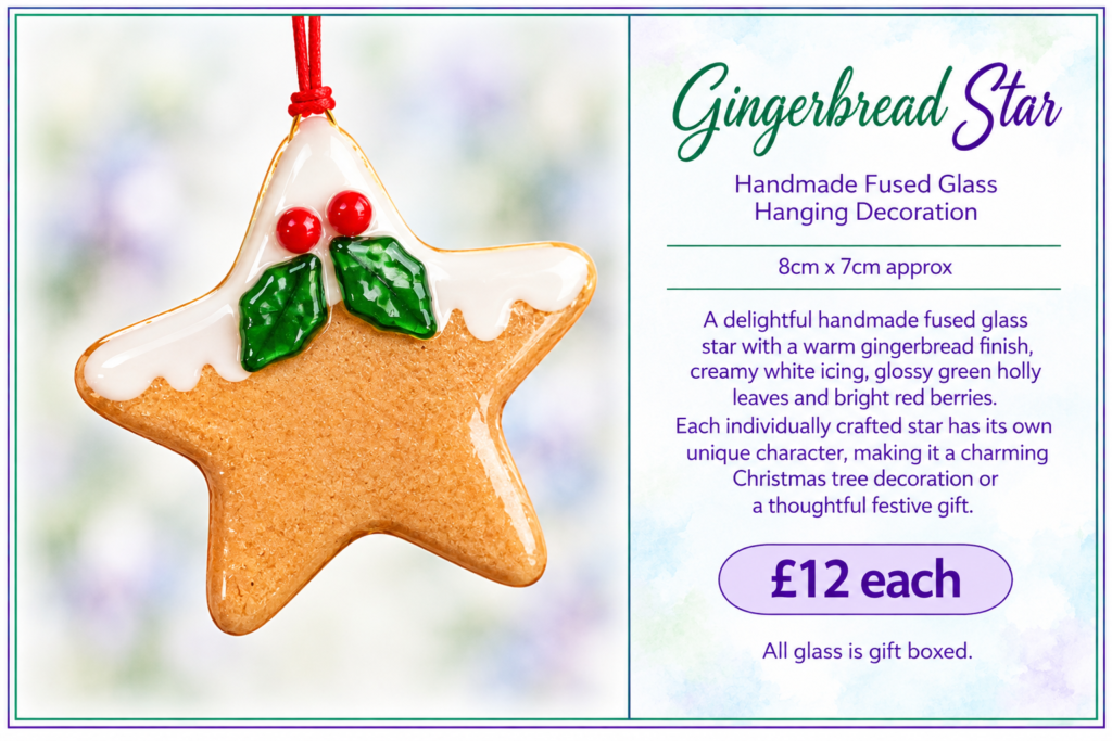 Gingerbread Star -  Handmade Fused Glass Hanging Decoration