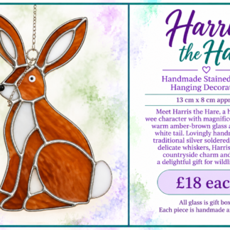 Harris the Hare handmade brown and orange stained glass hare hanging decoration by Stramash Creations.