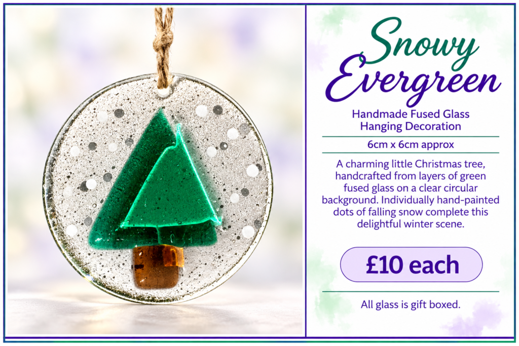 Snowy Evergreen  - Handmade Fused Glass Hanging Decoration