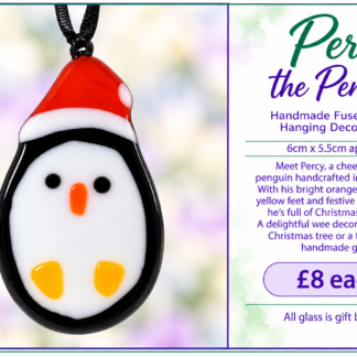 Percy the Penguin Handmade Fused Glass Hanging Decoration