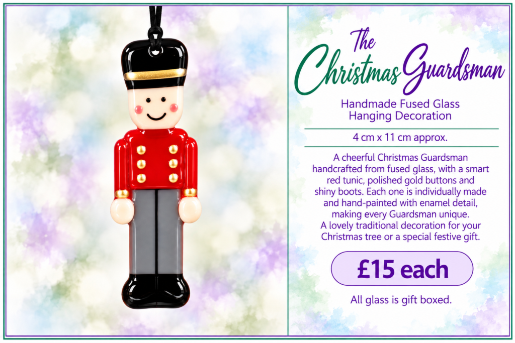 The Christmas Guardsman – Handmade Fused Glass Hanging Decoration