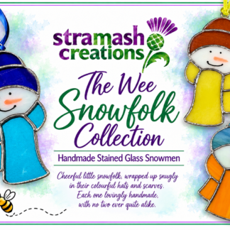 Handmade stained glass Wee Snowfolk Collection by Stramash Creations