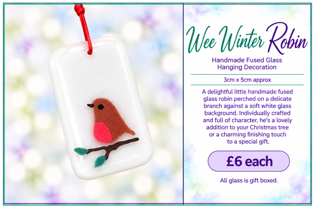 Wee Winter Robin - Handmade Fused Glass Hanging Decoration