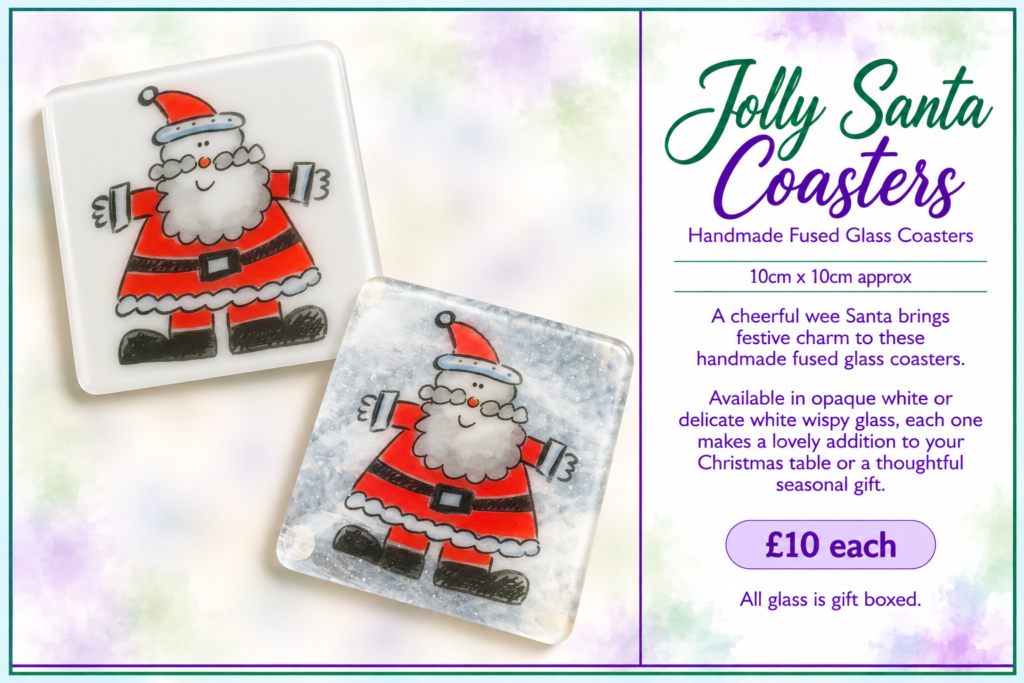 Jolly Santa Coasters  - Handmade Fused Glass Coasters